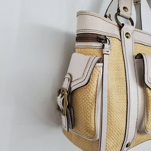 Coach Legacy Natural Woven Straw White Shoulder Handbag Purse Large - Picture 3 of 5